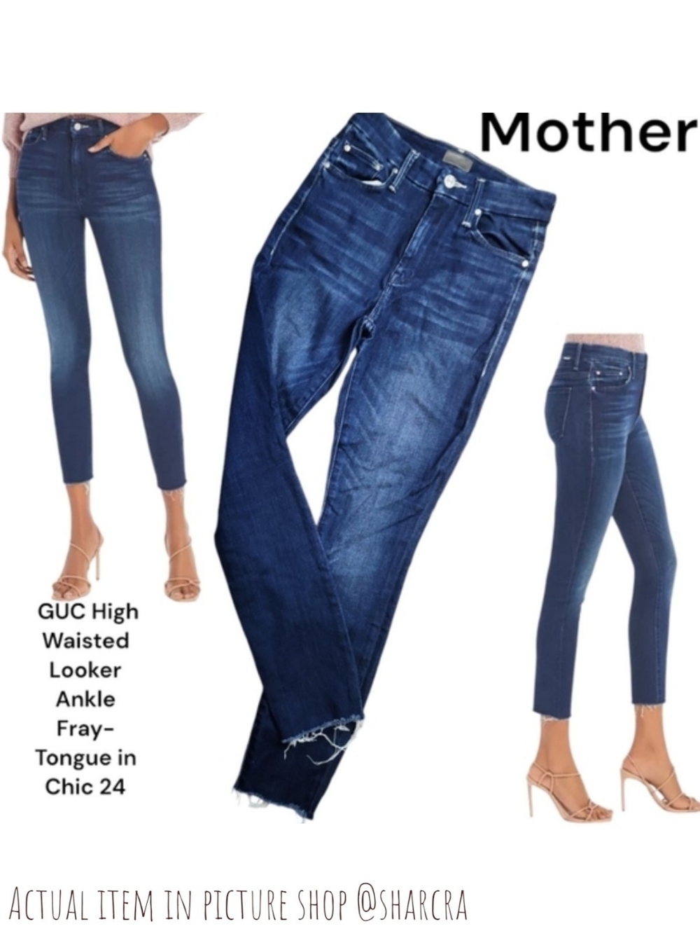 Mother Women high waisted looker ankle fray tongue & chic stretchy Blue jeans 24